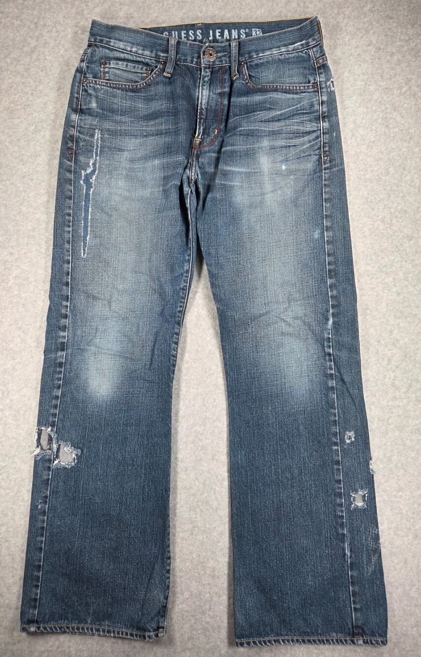 Guess Jeans The Cliff Factory Distressed Bootcut Men's Jeans 32x32 Blue Y2K